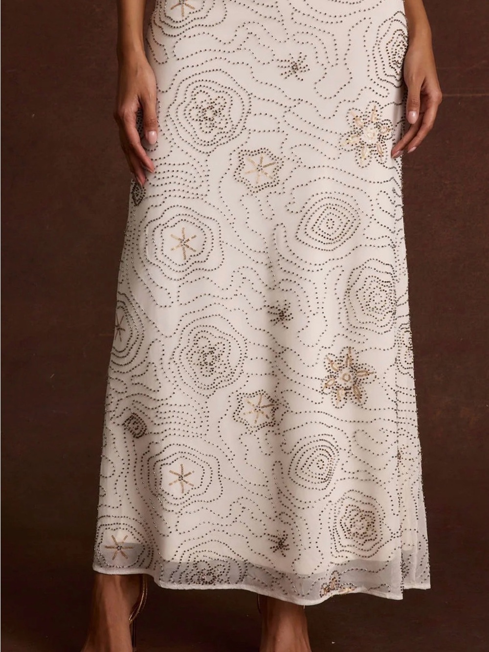 Beaded Ivory Maxi Skirt